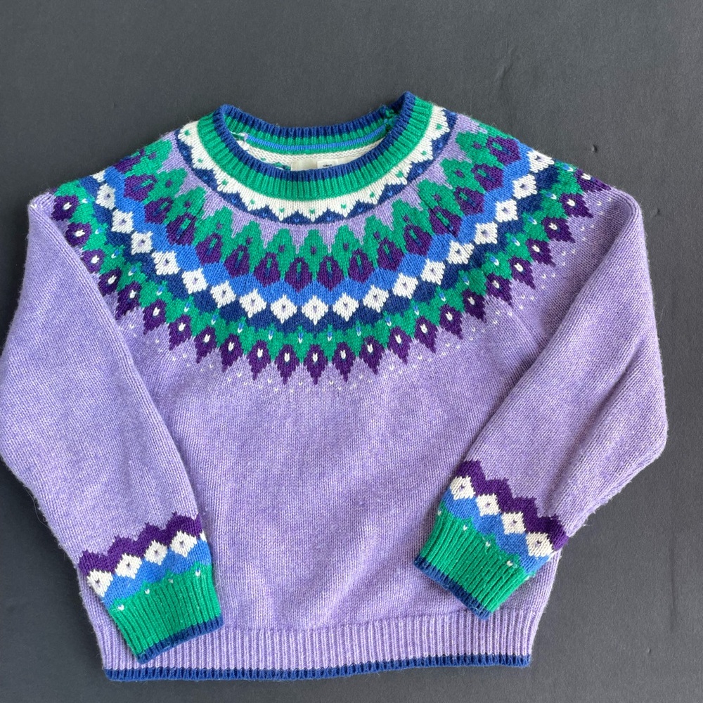 Mini Boden Purple and Green Fair Isle Sweater